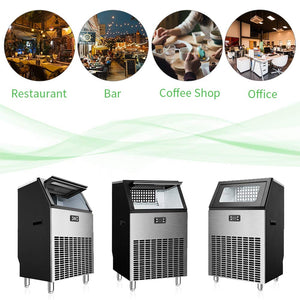 Commercial Ice Maker, Freestanding Square Ice Cube Maker 265lbs/24h, 55lbs Storage Bin, Full Heavy Duty Stainless Steel Construction