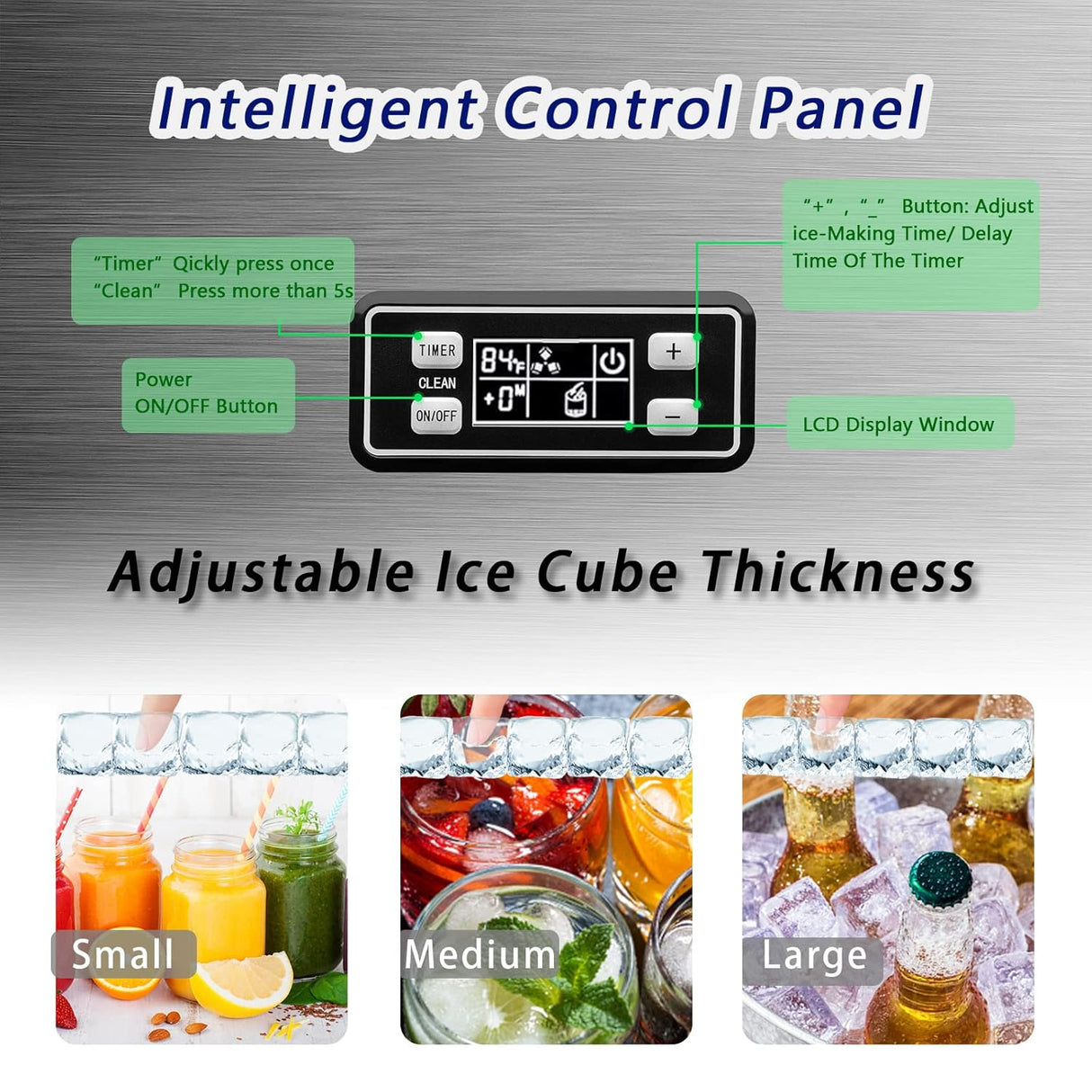 Commercial Ice Maker, Freestanding Square Ice Cube Maker 265lbs/24h, 55lbs Storage Bin, Full Heavy Duty Stainless Steel Construction