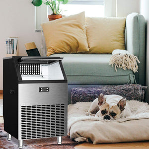 Commercial Ice Maker, Freestanding Square Ice Cube Maker 265lbs/24h, 55lbs Storage Bin, Full Heavy Duty Stainless Steel Construction