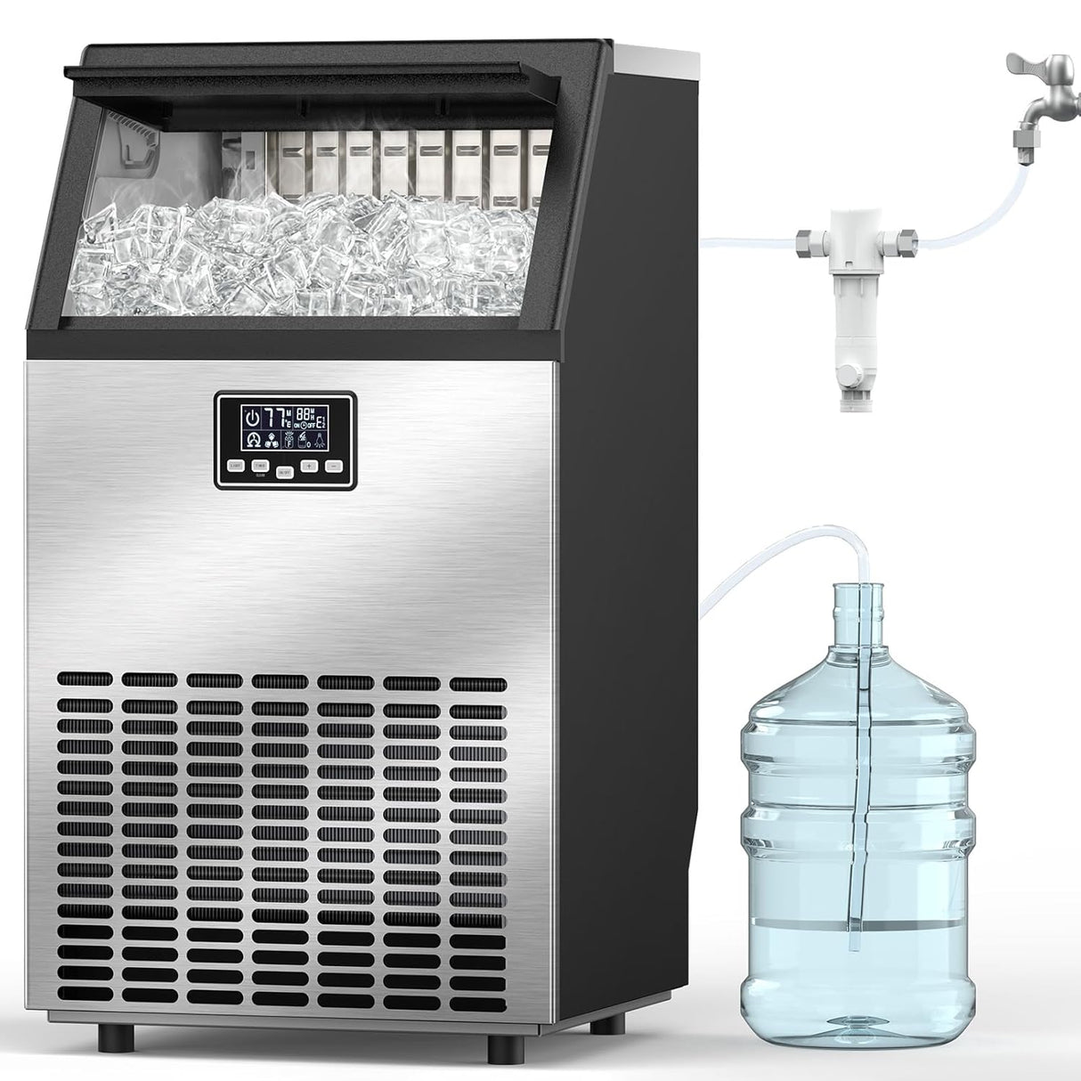 Commercial Ice Maker Machine,100lbs/24H Moon-Shaped Ice Machine with 28 Lbs Storage Capacity