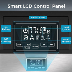 Commercial Ice Maker Machine,100lbs/24H Moon-Shaped Ice Machine with 28 Lbs Storage Capacity