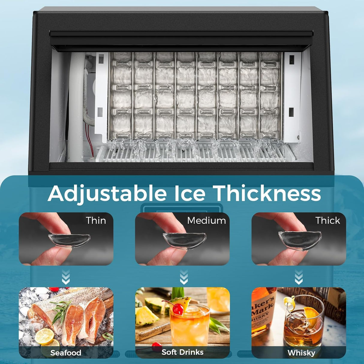 Commercial Ice Maker Machine,100lbs/24H Moon-Shaped Ice Machine with 28 Lbs Storage Capacity