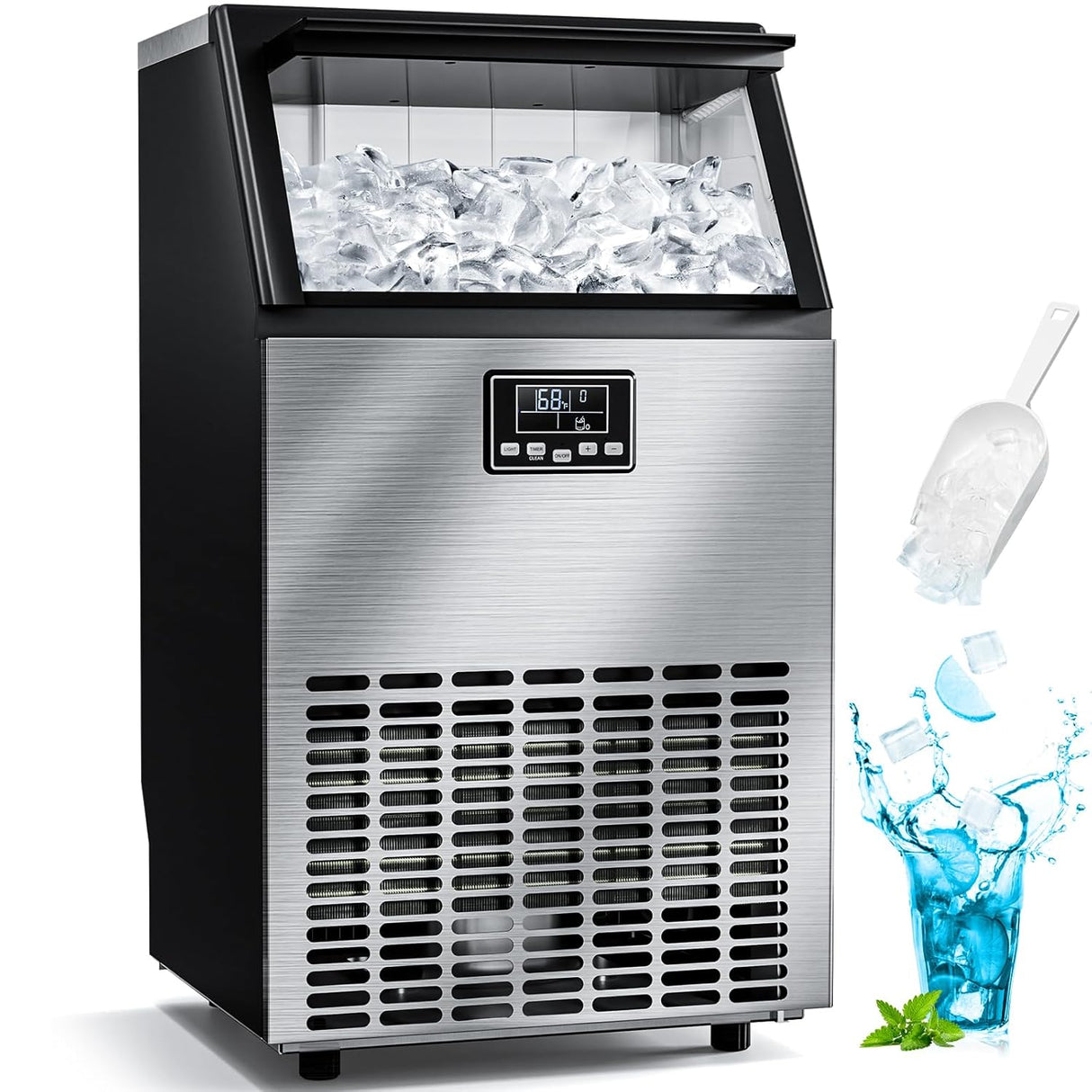 Commercial Ice Maker Machine,100lbs/24H Moon-Shaped Ice Machine with 28 Lbs Storage Capacity