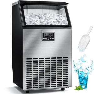 Commercial Ice Maker Machine,100lbs/24H Moon-Shaped Ice Machine with 28 Lbs Storage Capacity