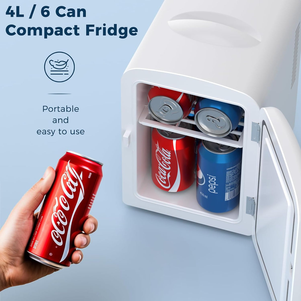 Compact Refrigerator, Portable Mini Fridge, Skin Care 4L Capacity/6 Cans F3404