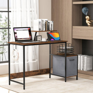 Computer Desk with Reversible Storage Drawer and Moveable Shelf-Brown
