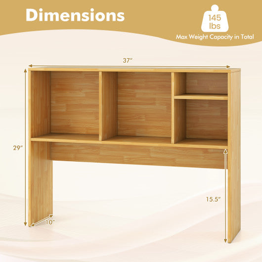 Computer Desktop Bookcase with 4 Cubbies and Open Back Compartment-Beige