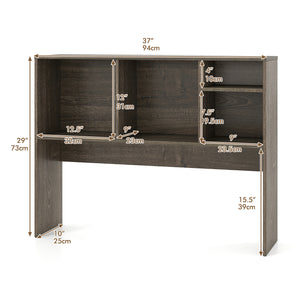 Computer Desktop Bookcase with 4 Cubbies and Open Back Compartment-Gray