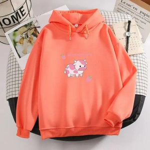 Cool Cow Print Hoodie Strawberry Casual Pullover Oversized Sweatshirt Pullover Sweatshirts for Women Cute Strawberry Cow Print Hoodie Casual Top Aesthetic Clothes For Women Funny Hoodies