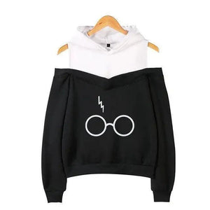 Cool Glasses Printed Hip Hop Off-Shoulder Hoodies Casual Sweatshirt Fashion Hoodie Women Clothing Lightning Scar Glasses Line Drawing Print Hoodie Women Stripes Long Sleeve Hooded Sweatshirts Pullover Pocket Cute Girls School Casual Hoodies