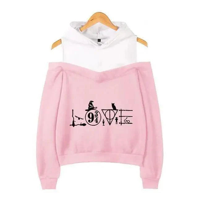 Cool Glasses Printed Hip Hop Off-Shoulder Hoodies Casual Sweatshirt Fashion Hoodie Women Clothing Lightning Scar Glasses Line Drawing Print Hoodie Women Stripes Long Sleeve Hooded Sweatshirts Pullover Pocket Cute Girls School Casual Hoodies