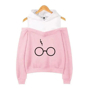 Cool Glasses Printed Hip Hop Off-Shoulder Hoodies Casual Sweatshirt Fashion Hoodie Women Clothing Lightning Scar Glasses Line Drawing Print Hoodie Women Stripes Long Sleeve Hooded Sweatshirts Pullover Pocket Cute Girls School Casual Hoodies