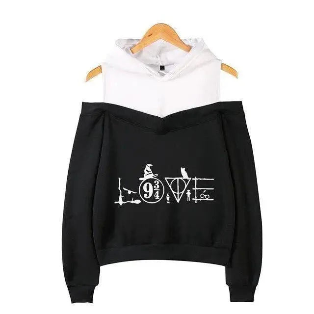 Cool Glasses Printed Hip Hop Off-Shoulder Hoodies Casual Sweatshirt Fashion Hoodie Women Clothing Lightning Scar Glasses Line Drawing Print Hoodie Women Stripes Long Sleeve Hooded Sweatshirts Pullover Pocket Cute Girls School Casual Hoodies