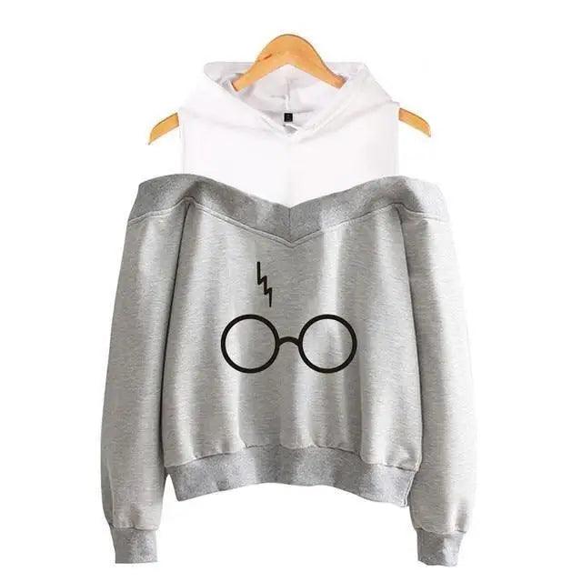 Cool Glasses Printed Hip Hop Off-Shoulder Hoodies Casual Sweatshirt Fashion Hoodie Women Clothing Lightning Scar Glasses Line Drawing Print Hoodie Women Stripes Long Sleeve Hooded Sweatshirts Pullover Pocket Cute Girls School Casual Hoodies