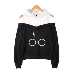 Cool Glasses Printed Hip Hop Off-Shoulder Hoodies Casual Sweatshirt Fashion Hoodie Women Clothing Lightning Scar Glasses Line Drawing Print Hoodie Women Stripes Long Sleeve Hooded Sweatshirts Pullover Pocket Cute Girls School Casual Hoodies