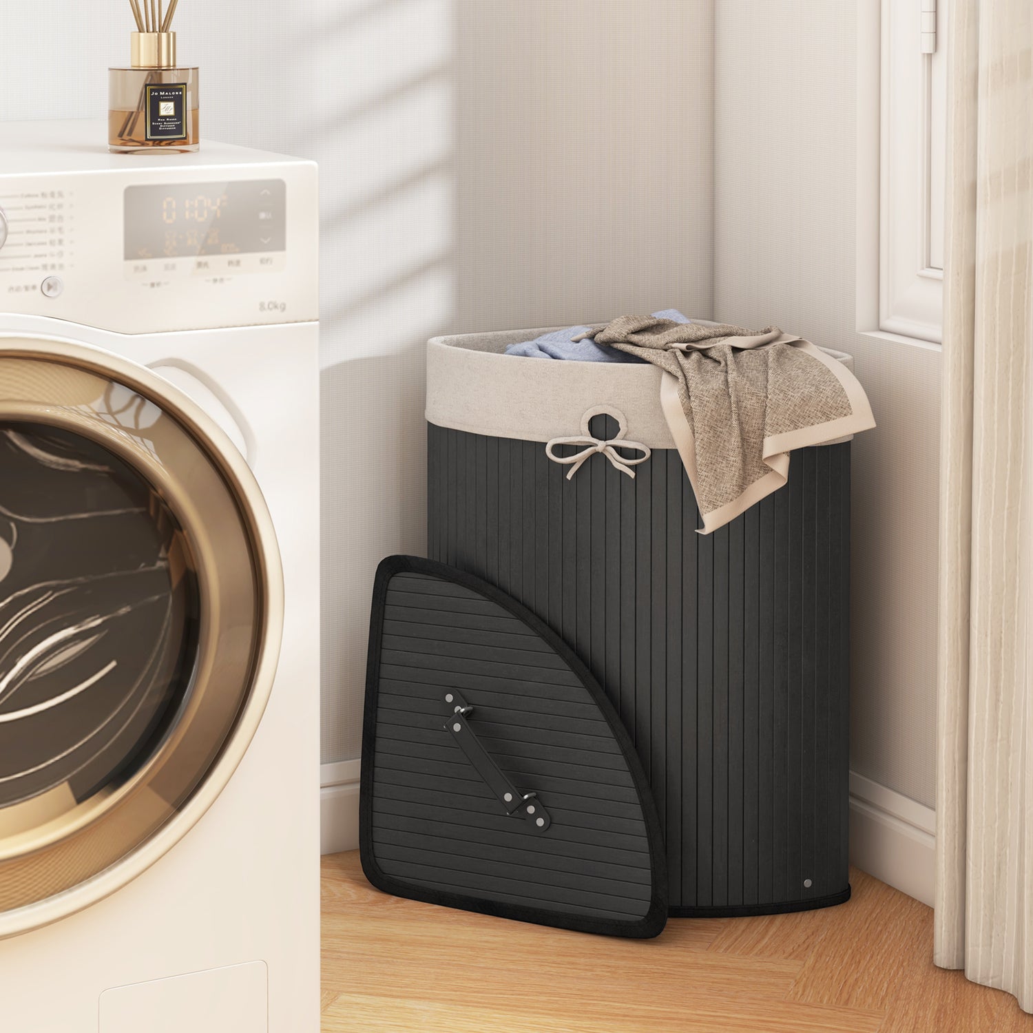 Corner Bamboo Hamper Laundry Basket-Natural