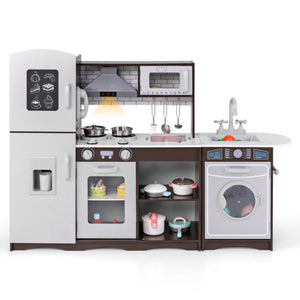 Corner Toy Kitchen Set with Light with Sounds Interactive-Dark Brown