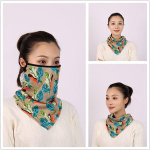 Cotton Women Mask Scarf Face Mascarillas Wraps Floral Print Lady Warm Neck Scarves Foulard Bandana Reusable Outdoor Riding Masks Scarf Neck Gaiter Headwear Headband Head Wrap Scarf Mask Neck Ear Warmers Headbands Perfect Bandana