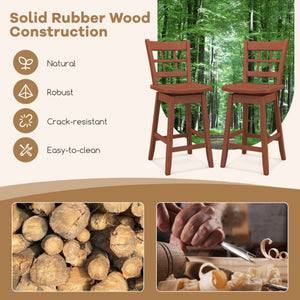 Counter Height Barstools Set of 2 with 6-Grid Hollow Back and Seat-Brown