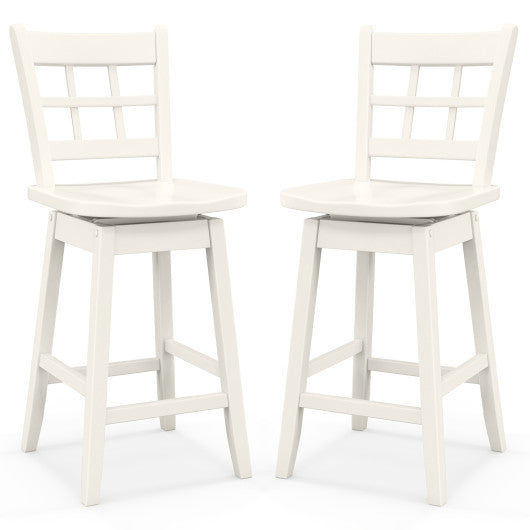 Counter Height Barstools Set of 2 with 6-Grid Hollow Back and Seat-White