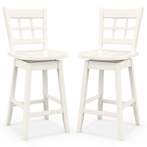 Counter Height Barstools Set of 2 with 6-Grid Hollow Back and Seat-White