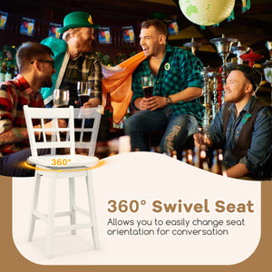 Counter Height Barstools Set of 2 with 6-Grid Hollow Back and Seat-White