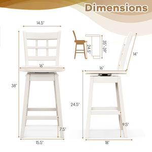Counter Height Barstools Set of 2 with 6-Grid Hollow Back and Seat-White