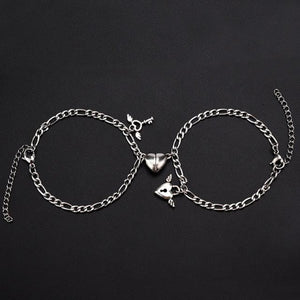 Couples Heart Shaped Magnet Attraction Bracelet Stainless Steel Angel Wing Lock Chain Heart Shape Magnet Charm Matching Magnetic Link Chain Bracelet For Women Men Gift For Valentines Day