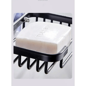 Creative Drill Free Soap Dish Holder Wall Mounted Storage Rack Toilet Soap Box Sponge Dish Bathroom Accessories Soap Dish Holder with Loofah Bath Sponge Towel Razor Holder for Bathroom Shower Kitchen Adhesive Wall Mounted No Drilling