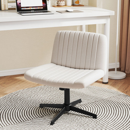 Criss Cross-Legged Swivel Desk Chair No Wheels-Beige