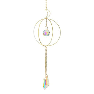 Crystal Ball Star Moon Sun Ring Rainbow Catcher Crystal Pendant Hanging Crystal Sun catcher Ornament Prism Stone Beads Ornament Home Window Wind-chimes Car Decoration