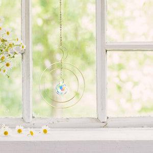 Crystal Ball Star Moon Sun Ring Rainbow Catcher Crystal Pendant Hanging Crystal Sun catcher Ornament Prism Stone Beads Ornament Home Window Wind-chimes Car Decoration
