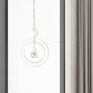 Crystal Ball Star Moon Sun Ring Rainbow Catcher Crystal Pendant Hanging Crystal Sun catcher Ornament Prism Stone Beads Ornament Home Window Wind-chimes Car Decoration