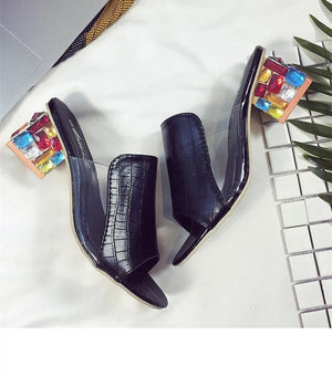 Crystal Sandals Open Toe Square Heels Spring Summer Shoes Sandals Women Footwear Low Block Heels Mules Open Toe Ankle Strap Sandals Square Toe Mixed Colors Beautiful Sandals