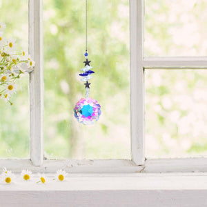 Crystal Wind Star Moon Pendant Handmade Sun Catcher Light Catcher Newly Designed Prism Crystal Colorful Light Prism Chandelier Glass Crystal Pendant Pearl Yarn Gift Handmade Garden Window Wedding Curtain Chandelier