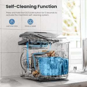 Countertop Ice Maker Machine with Handle, 9 Bullet-Shaped Ice Cubes Ready in 6 Mins, 26Lbs/24H, Self-Cleaning Function with Ice Scoop and Basket for Home/Kitchen/Party (Grey)