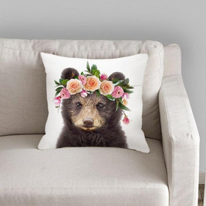 Cute Baby Animals Pattern Pillow Case Cotton Linen Cushion Cover for Home Sofa Pillow Covers, Cushion Covers Tiger Bunny Rabbit Horse Sheep Bear With Head Flowers Decorative Velvet Pillow Covers 45X45CM