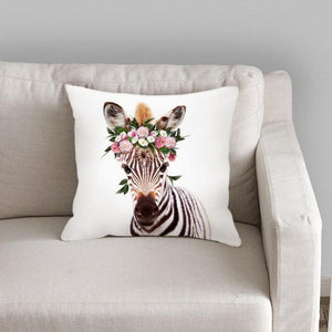 Cute Baby Animals Pattern Pillow Case Cotton Linen Cushion Cover for Home Sofa Pillow Covers, Cushion Covers Tiger Bunny Rabbit Horse Sheep Bear With Head Flowers Decorative Velvet Pillow Covers 45X45CM