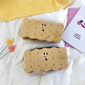 Cute Biscuit Shape Plush Pencil Bag Unique Soft School Classic Cookies Stylish Large Capacity Pouch Pencil Pouch For Teen Boys Girls School Students Pencil Bag Organizer