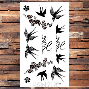 Cute Black Birds Temporary Waterproof Stickers Tattoo Flower Body Elegant Bird Butterfly Style For Womens