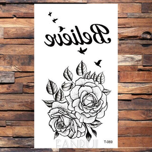 Cute Black Birds Temporary Waterproof Stickers Tattoo Flower Body Elegant Bird Butterfly Style For Womens