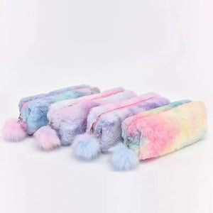 Cute Candy Color Creative Plush Students  Pencil Case Soft Stationery Large Capacity Pouch For Girls