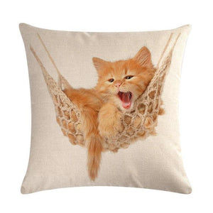 Cute Cat Sofa Decorative Cotton Linen Cushion Cover Pillow Cases Square Pillow Covers Cat Cotton Linen Decorative Cushion Covers For Home Throw Pillow Home Decor Pillowcover 45x45CM