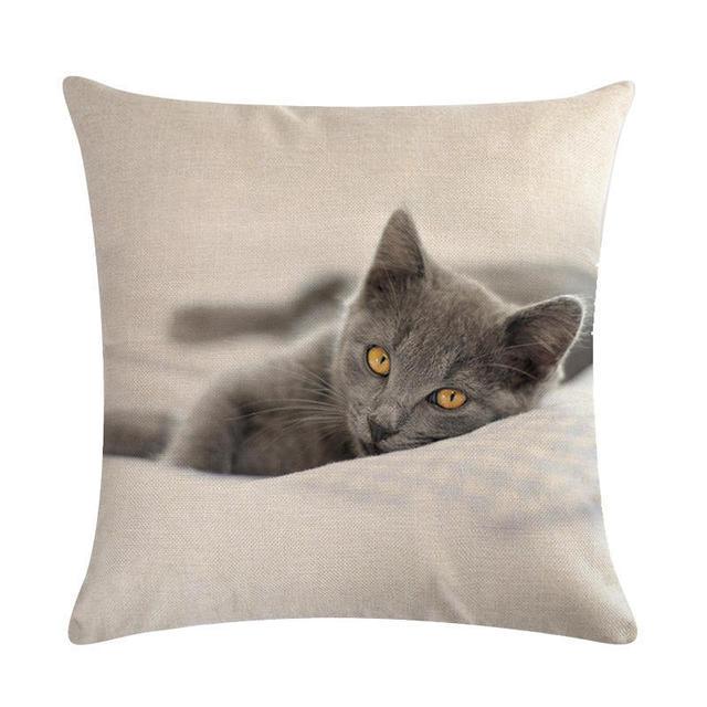 Cute Cat Sofa Decorative Cotton Linen Cushion Cover Pillow Cases Square Pillow Covers Cat Cotton Linen Decorative Cushion Covers For Home Throw Pillow Home Decor Pillowcover 45x45CM
