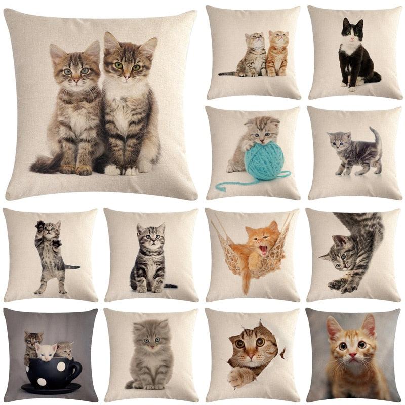Cute Cat Sofa Decorative Cotton Linen Cushion Cover Pillow Cases Square Pillow Covers Cat Cotton Linen Decorative Cushion Covers For Home Throw Pillow Home Decor Pillowcover 45x45CM