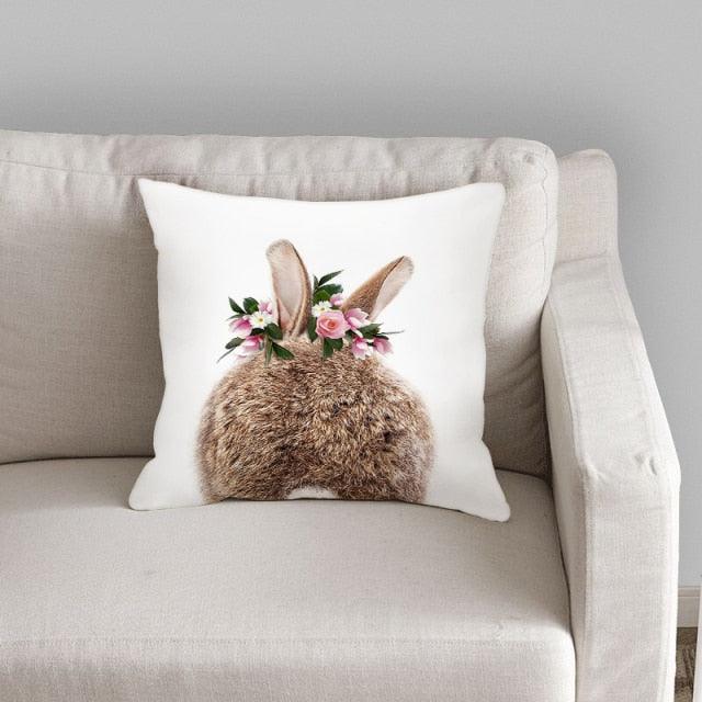 Cute Decorative Pillow Case Cover Grey Rabbit Isolated On A White Background Bunny Tail Back Soft Linen Pillow Case For Decorative Bedroom Case Cushion Covers Home Throw Pillows Flower Pillow Case Rabbit Sofa Animal Cushion Cover 45X45CM