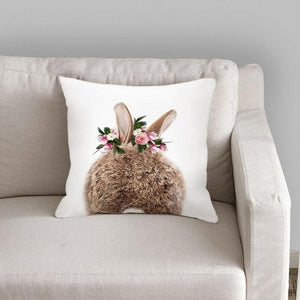 Cute Decorative Pillow Case Cover Grey Rabbit Isolated On A White Background Bunny Tail Back Soft Linen Pillow Case For Decorative Bedroom Case Cushion Covers Home Throw Pillows Flower Pillow Case Rabbit Sofa Animal Cushion Cover 45X45CM