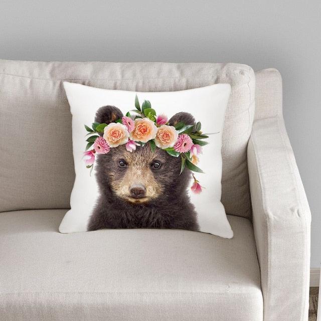 Cute Decorative Pillow Case Cover Grey Rabbit Isolated On A White Background Bunny Tail Back Soft Linen Pillow Case For Decorative Bedroom Case Cushion Covers Home Throw Pillows Flower Pillow Case Rabbit Sofa Animal Cushion Cover 45X45CM