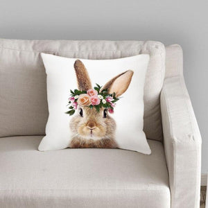 Cute Decorative Pillow Case Cover Grey Rabbit Isolated On A White Background Bunny Tail Back Soft Linen Pillow Case For Decorative Bedroom Case Cushion Covers Home Throw Pillows Flower Pillow Case Rabbit Sofa Animal Cushion Cover 45X45CM