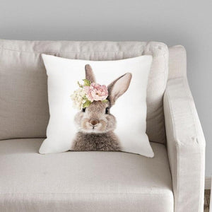 Cute Decorative Pillow Case Cover Grey Rabbit Isolated On A White Background Bunny Tail Back Soft Linen Pillow Case For Decorative Bedroom Case Cushion Covers Home Throw Pillows Flower Pillow Case Rabbit Sofa Animal Cushion Cover 45X45CM